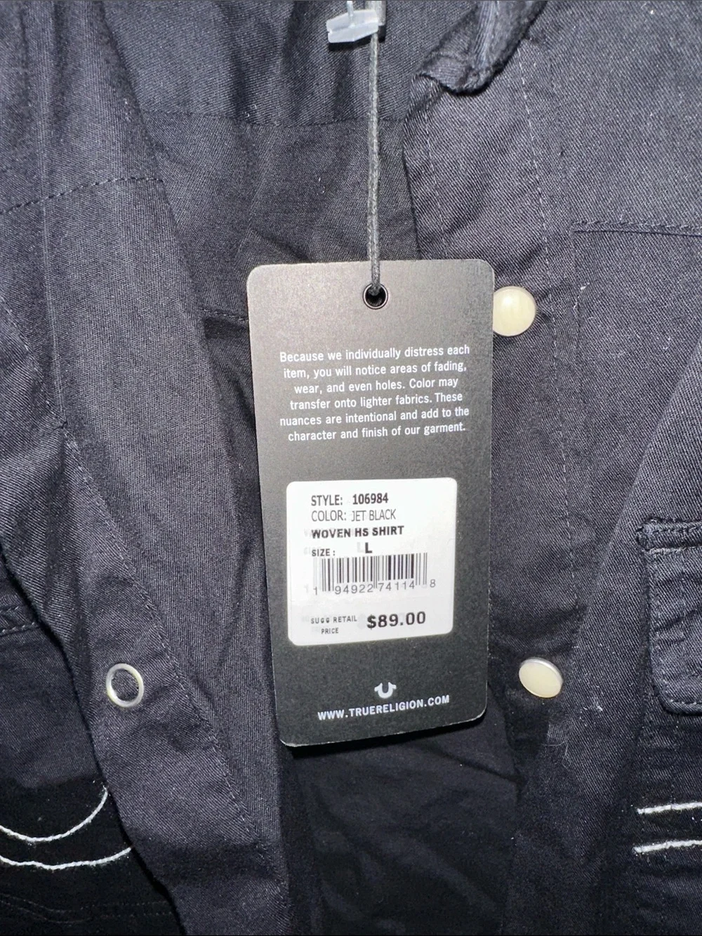 True Religion Black Long-Sleeve Western Men's Snap Button-Down Shirt